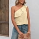 thumbnail image 3 of Top de un hombro para mujer Ticfox verano con ojales y volantes sin mangas Amarillo S, 3 of 8