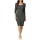 thumbnail image 2 of Vestido de trabajo midi ajustado de mujer con cuello cuadrado y mangas 3/4, de cuadros, talla XS, negro, 2 of 6