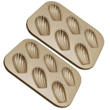 

2 Pack Madeleine Mold Cake Pan Non-Stick Heavy Duty Shell Madeline Bakeware for Oven Baking (Gold)