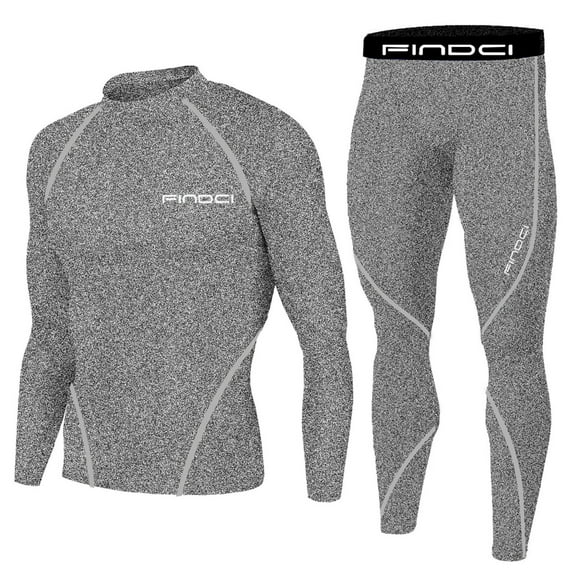 DDAPJ pyju Mens Compression Workout 2 Piece Set Long Sleeve Sports Base Layer for Cycling Hiking Basketball Thermal Underwear Shirt and Pants Set Cool Dry Flash Sale Gray XXXL