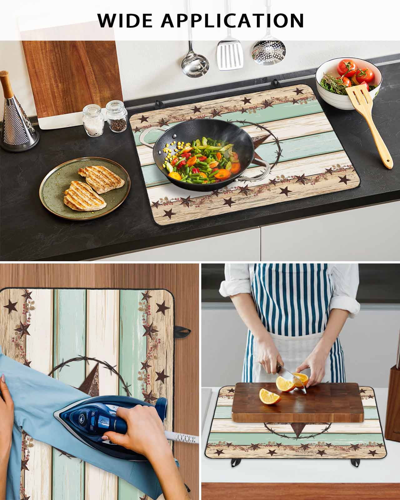nqOlkjepod Large Induction Cooktop Protector Mat 36"x21", Western Texas Star Green Stove Top Covers for Electric Stove, Farmhouse Brown Country Vintage Stove Burner Cover Mats, Glass Top Stove Cover
