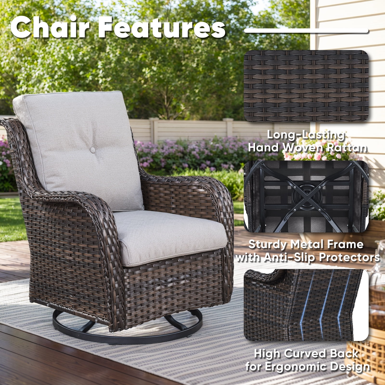Gymojoy 6-Piece Outdoor Sectional Furniture Set,Wicker Patio Conversation Sets,L Shape All Weather Outside Couch Sofa Set with Swivel Chairs Ottoman,Brown