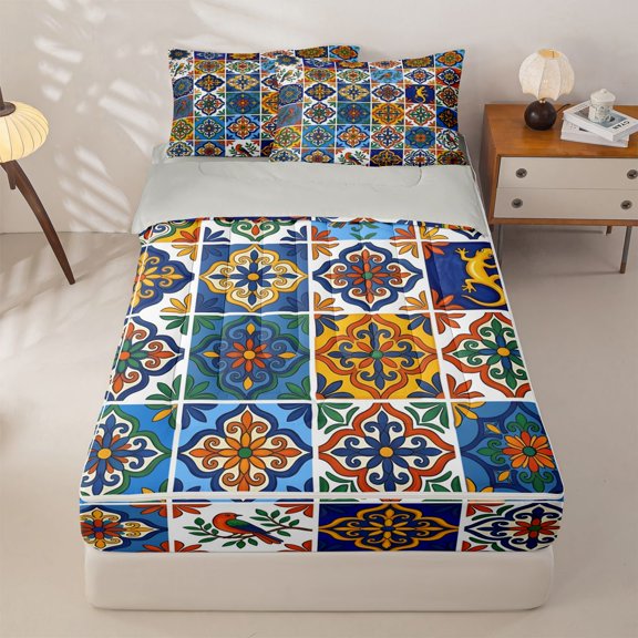 Manfei Boho Geometric Check Zipper Twin Comforter Sets with Fitted Sheet and 2 Pillowcases,Dreamy Floral Zipper Bedding Set,Black White,Light Gray Reversible,4pcs