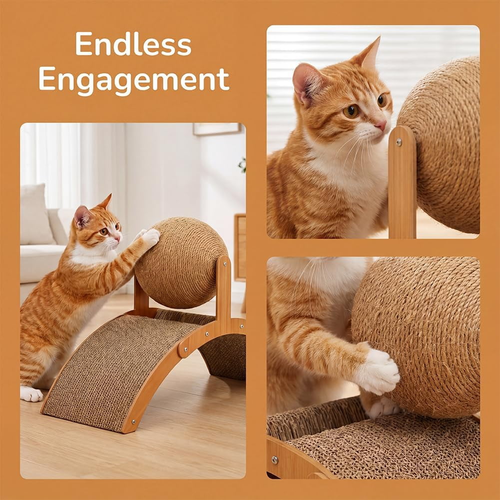 Cat Scratching Ball on Stand, 2026 Upgrade Wobble Ball Cat Scratcher with 360° Rotating Sisal Ball, Interactive Cats Arch Scratcher Toy for Indoor Cats, Wear-Resistant Protects Furniture & Rugs (M)