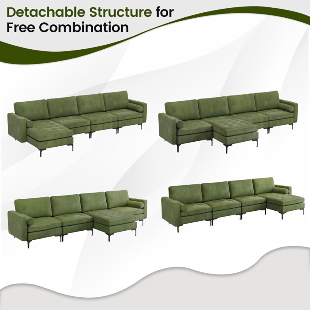 Finihen L-Shaped Sectional Sofa Couch, Sofa Bed, Modular L-shaped 4-Seat Sectional Sofa with Reversible Chaise and 2 USB Ports, for Living Room, Army Green Finihen L-Shaped Sectional Sofa Couch, Sofa Bed, Modular L-shaped 4-Seat Sectional Sofa with Reversible Chaise and 2 USB Ports, for Living Room, Army Green