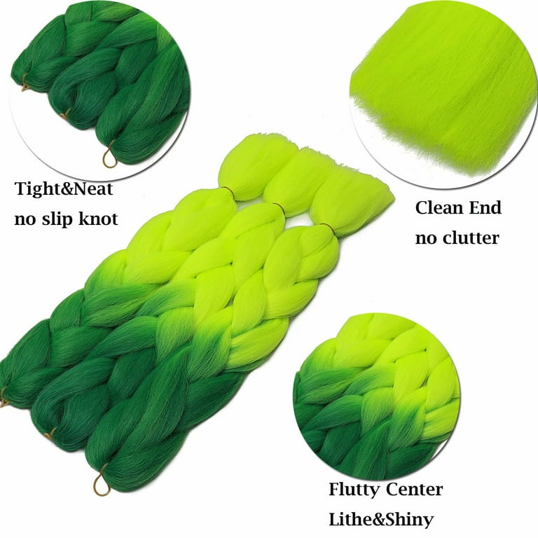 Benehair Jumbo Braiding Hair Synthetic Salon Crochet Braids Ombre for Twist  Hair Extensions 24/300g 3 Packs Dark Green to Yellow Green 