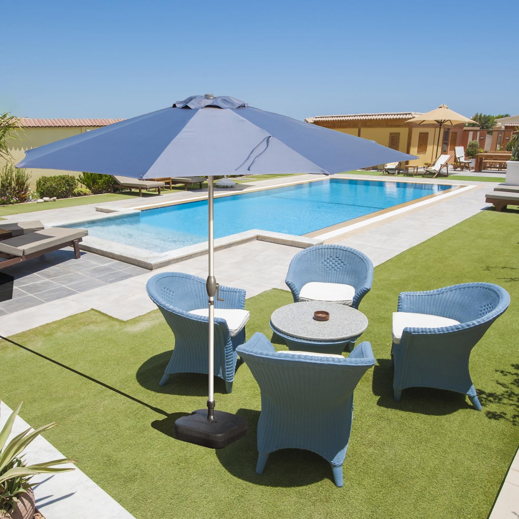 10FT Outdoor Patio Umbrella, Table Umbrella with Push Button Tilt, 8 Sturdy Ribs and Crank, UV Protection Waterproof Market Sun Umbrella for Garden, Deck, Backyard, Pool, Navy Blue