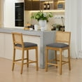 thumbnail image 3 of 26" Rattan Bar Stools Set of 2, Farmhouse Counter Height Barstools with Rattan Back, Upholstered Kitchen Island Barstools with Footrest for Living Room, Gray, 3 of 8