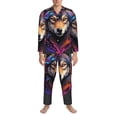 thumbnail image 3 of Balery Colorful Wolf Head Pijama para Hombre de Dos Piezas con Manga Larga, Conjunto de Dormir y Descanso Suave con Bolsillos-XX-Large, 3 of 7