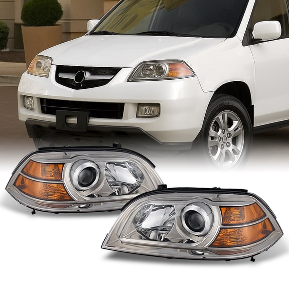 AKKON - For Acura MDX Direct Replacement Chrome Bezel Headlights Driver/Passenger Head Lamps Pair New