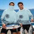 thumbnail image 3 of Bulopur Men’s Hooded Beach Fishing Sun Shirt with Face Cover, Lightweight UPF 50+ Long Sleeve Top with Light Blue Palm Beach Print for Vacation and Coastal Travel, 3 of 8