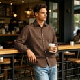 thumbnail image 5 of Mens Long Sleeve Button Down Shirt Casual Collared Dress Top Work Office Wear Solid Color Lightweight Comfortable Fit for Daily Use Coffee 2XL, 5 of 6