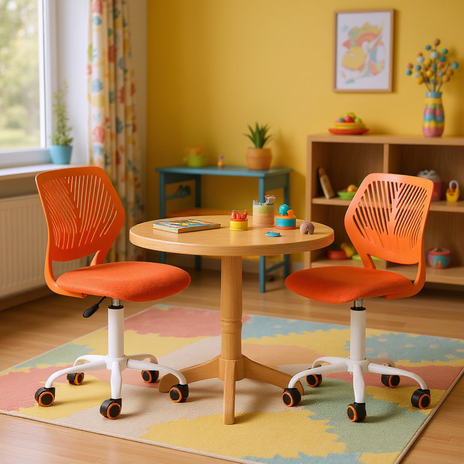 Homy Casa Adjustable Teen Desk Chair with Wheels, Swivel Office Chair with Mesh Back, Citrus POP