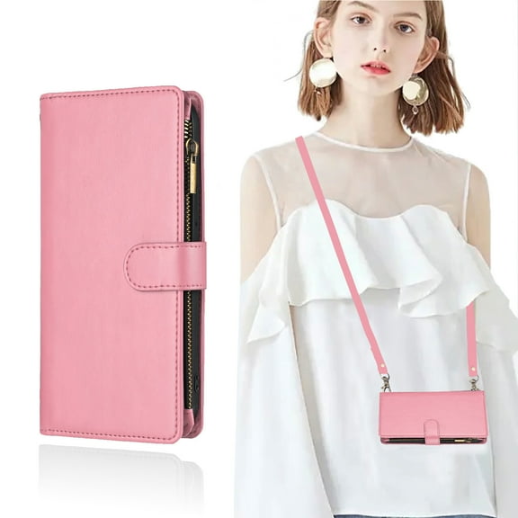 Motorola Moto G Play 2023 Case ,Detachable Lanyard Neck Strap Zipper Credit Card Holders and Slots PU Leather Wallet Cover Compatible with Motorola Moto G Play 2023 Cover