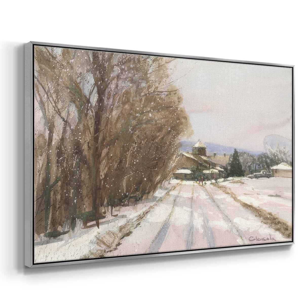 Indian Orchard Greek Orthodox Church - Framed Gallery Wrapped Holiday Canvas - 17 x 25 - Silver Frame