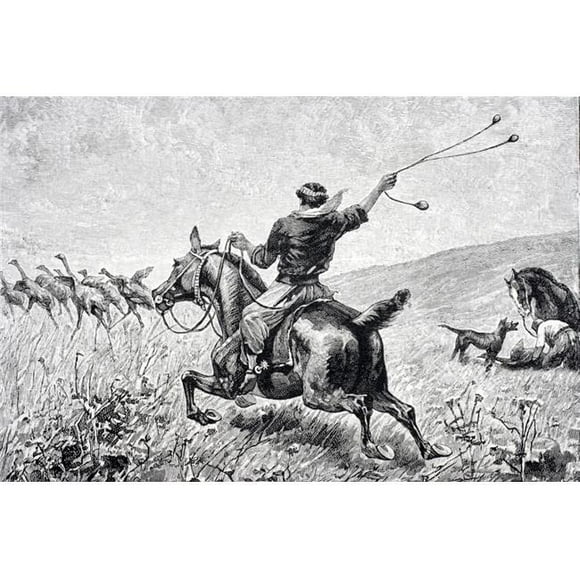 Posterazzi DPI1861749LARGE Throwing the Bolas Engraving From Journal of Researches by Charles Darwin Published by Nelson & Sons 1890 Poster Print, 34 x 22