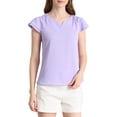 thumbnail image 1 of INSPIRE CHIC Women's Solid V Neck Cap Short Sleeves Work Blouse XL Lilac, 1 of 7
