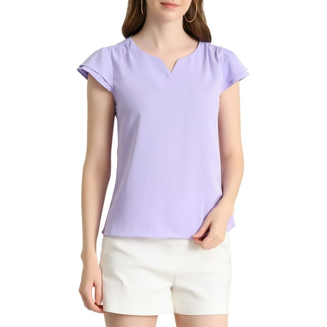 INSPIRE CHIC Blouse de Travail à Manches Courtes Col en V Uni pour Femmes TG Lilas