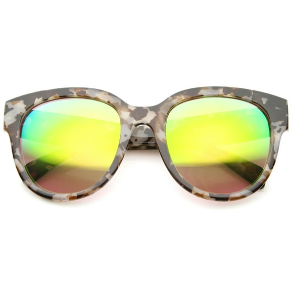 sunglassLA - Oversize Block Tortoise Thick Frame Mirror Lens Round Horn Rimmed Sunglasses - 55mm