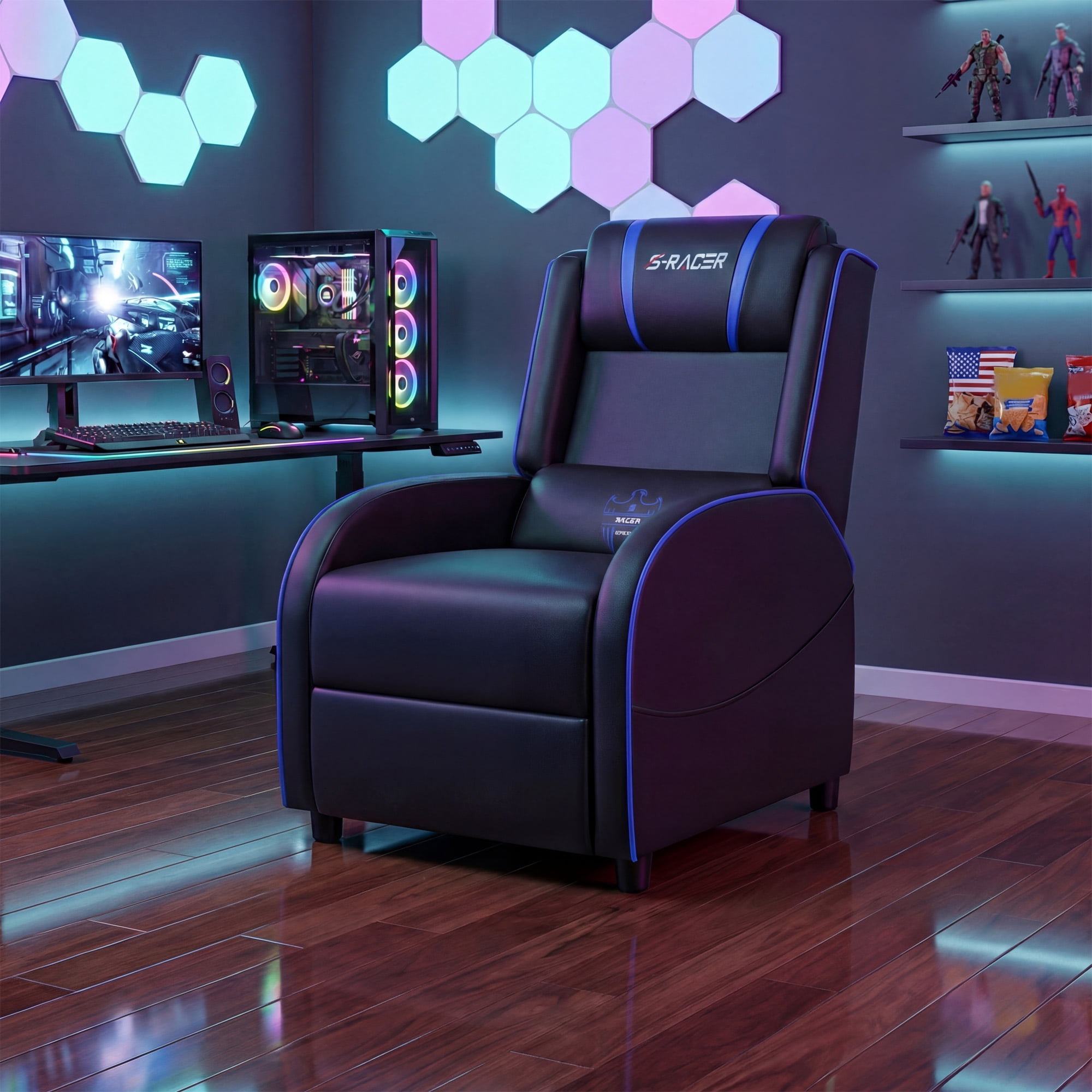 Homall Massage Gaming Recliner Chair Video Game Chair Racing Sofa Chair PU Leather Living Room Sofa Single Home Theater Seating, Blue.