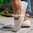 thumbnail image 6 of Wensltd Women's Floral Lace Bow Mary Jane Flats Elastic Strap Flat Shoes Daily Walking Soft Ballet Flats White, 6 of 8