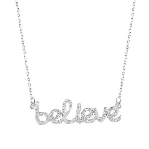 Clear Cubic Zirconia Believe Necklace Rhodium Plated Sterling Silver