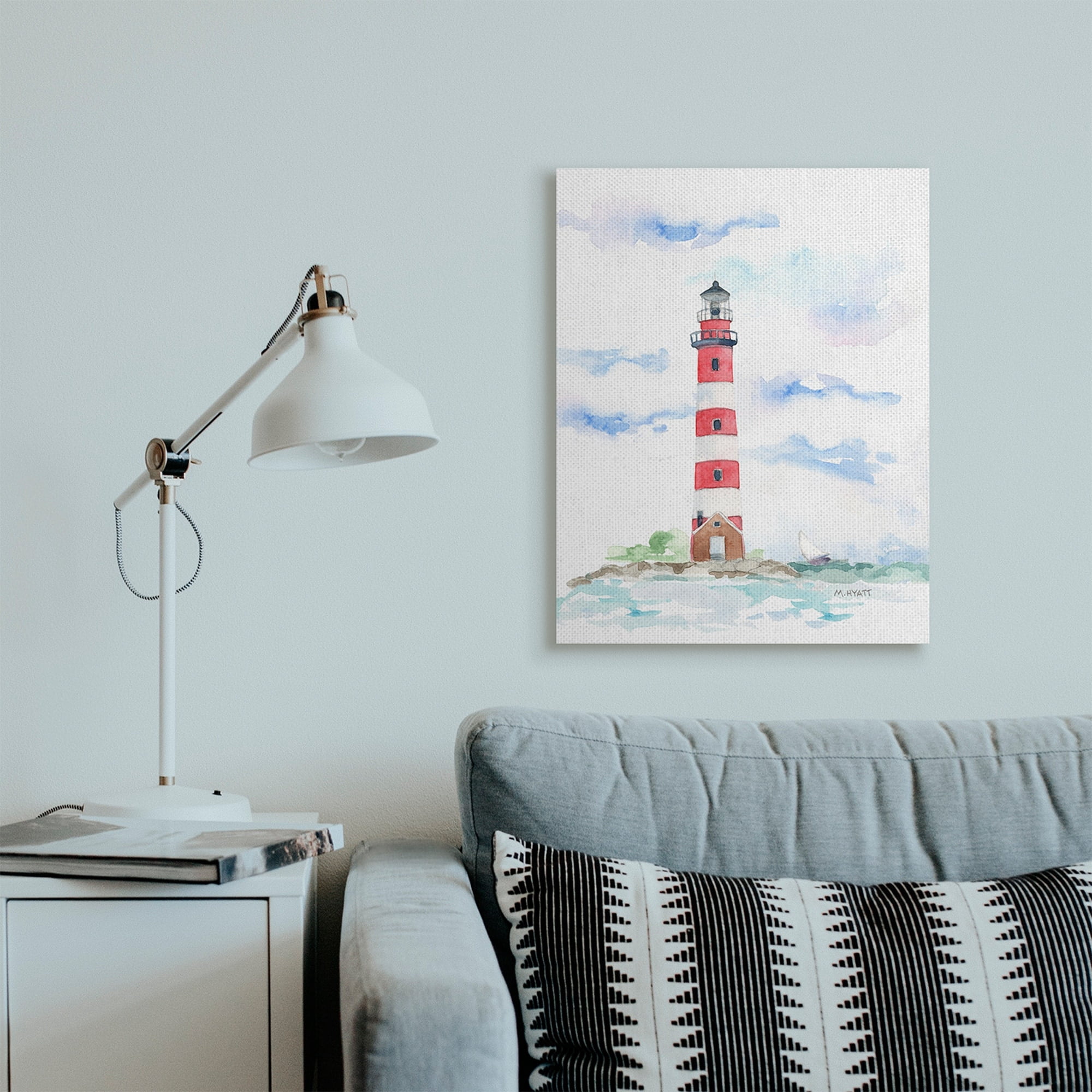 Stupell Industries Red Stripe Lighthouse Soft Coastal Landscape Canvas Wall Art, 24 x 30, Design by Melissa Hyatt LLC