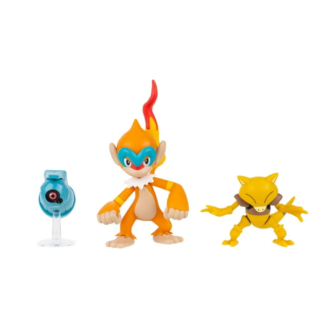 Paquet de 3 figurines de combat Pokémon 2" - Métalosse avec support, Abra et Simiabraz