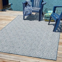 Unique Loom Outdoor Trellis Collection Area Rug - Deco Trellis (4' 1" x 6' 1" Rectangle Blue/Ivory)