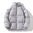 thumbnail image 2 of Men Puffer Jackets Thicken Bubble Jacket Warm Long Sleeve Stand Collar Zip Up Solid Color Coat Outwear Winter Grey XXXXL, 2 of 9