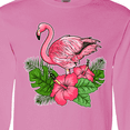 thumbnail image 4 of Inktastic Flamingo with Tropical Flowers Long Sleeve T-Shirt, 4 of 5