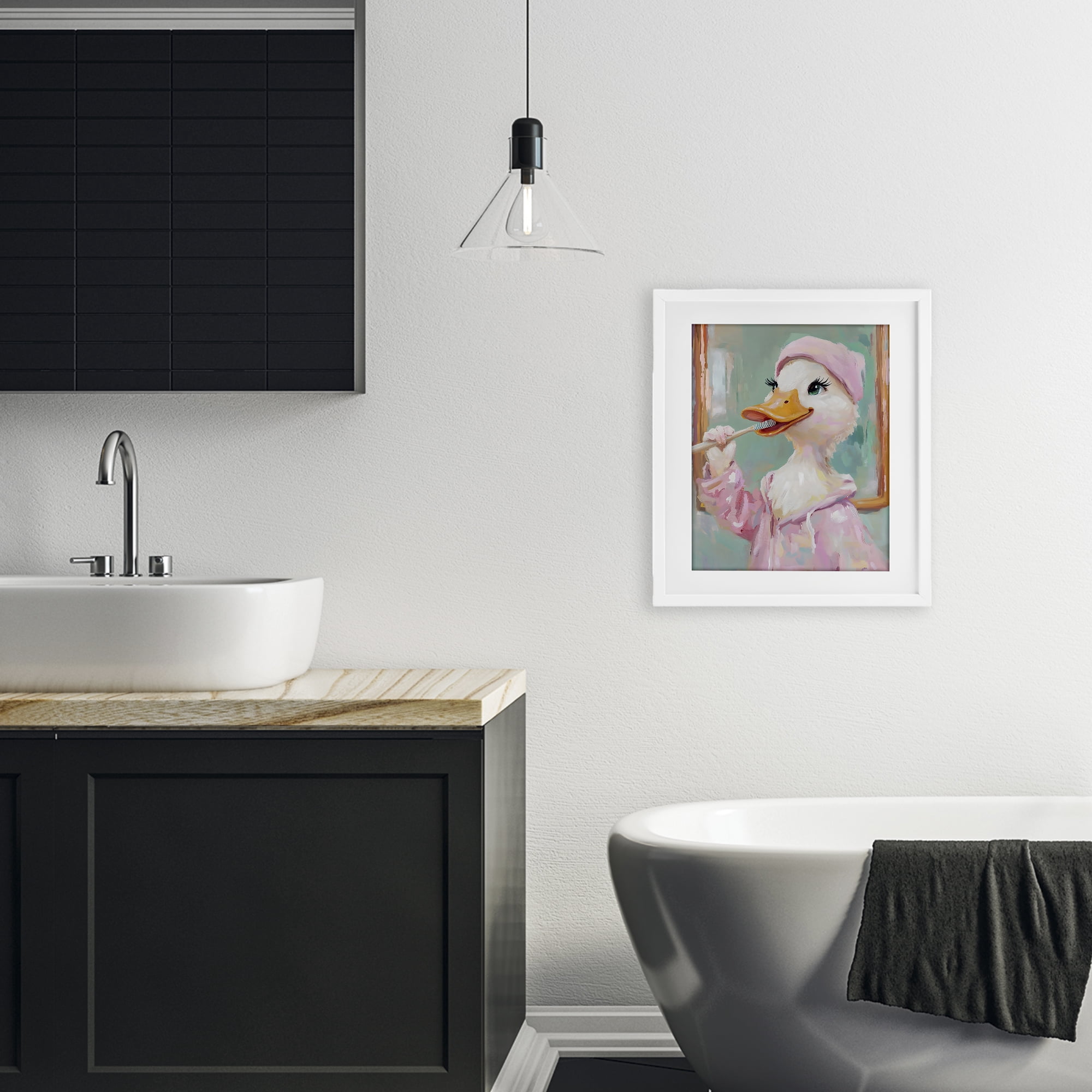 Stupell Industries Duck Brushing Teeth White Framed Print Under Glass, design by The Prints Vibe