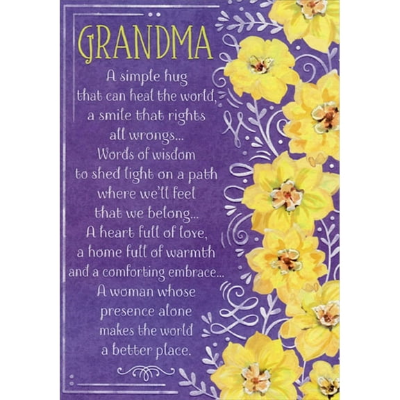 Designer Greetings A Simple Hug: Yellow Flowers on Purple Birthday Card for Grandma