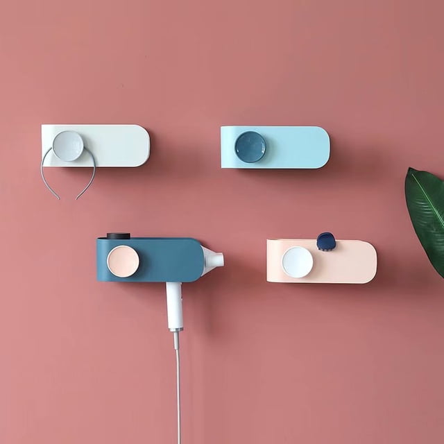 Soporte para secador de pelo Perforación libre Ba?o Soporte de almacenamiento para inodoro Soporte de pared Soporte para secador de pelo (Azul oscuro)