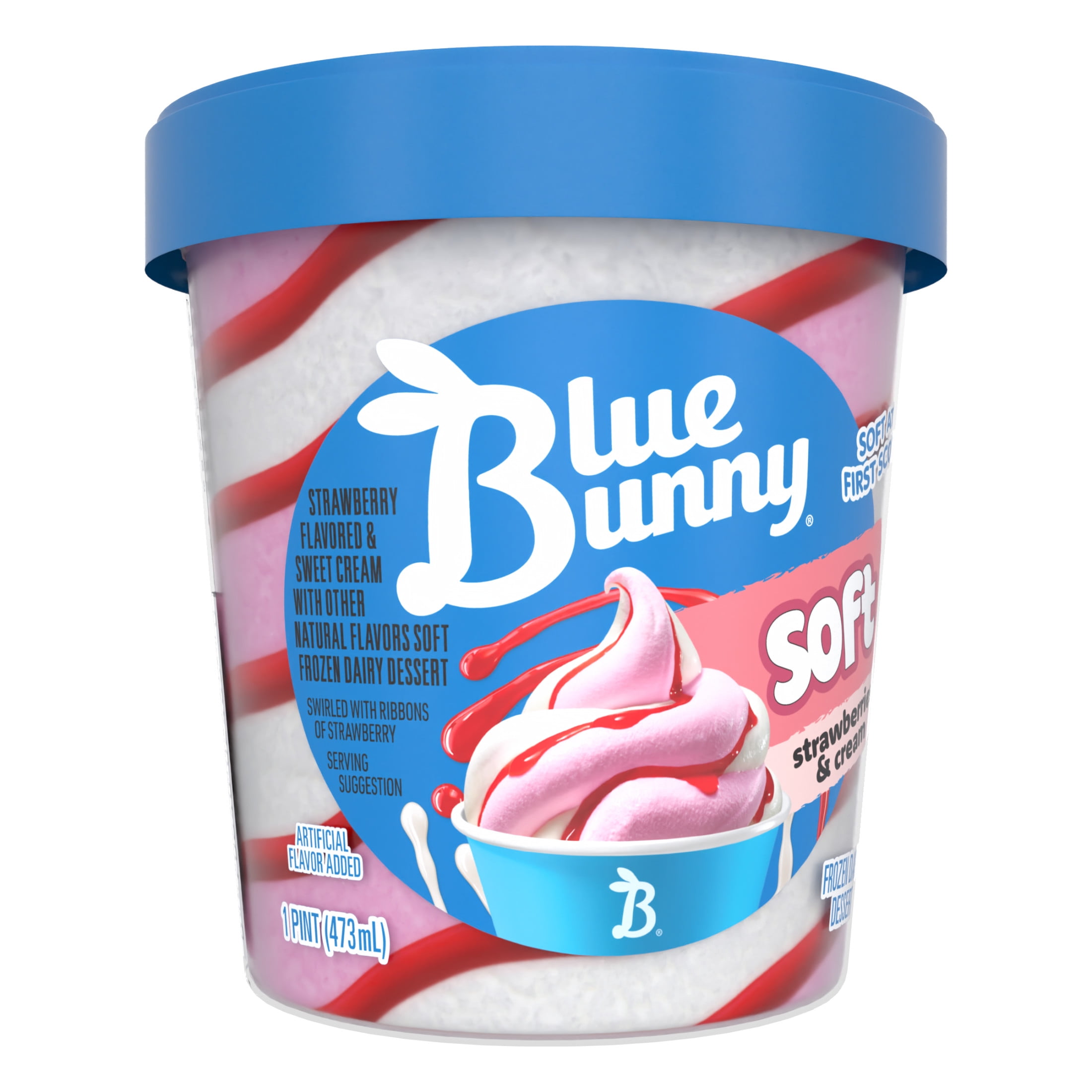 Blue Bunny Soft Strawberry and Cream Swirl Iced Frozen Dessert, 16 fl oz Pint