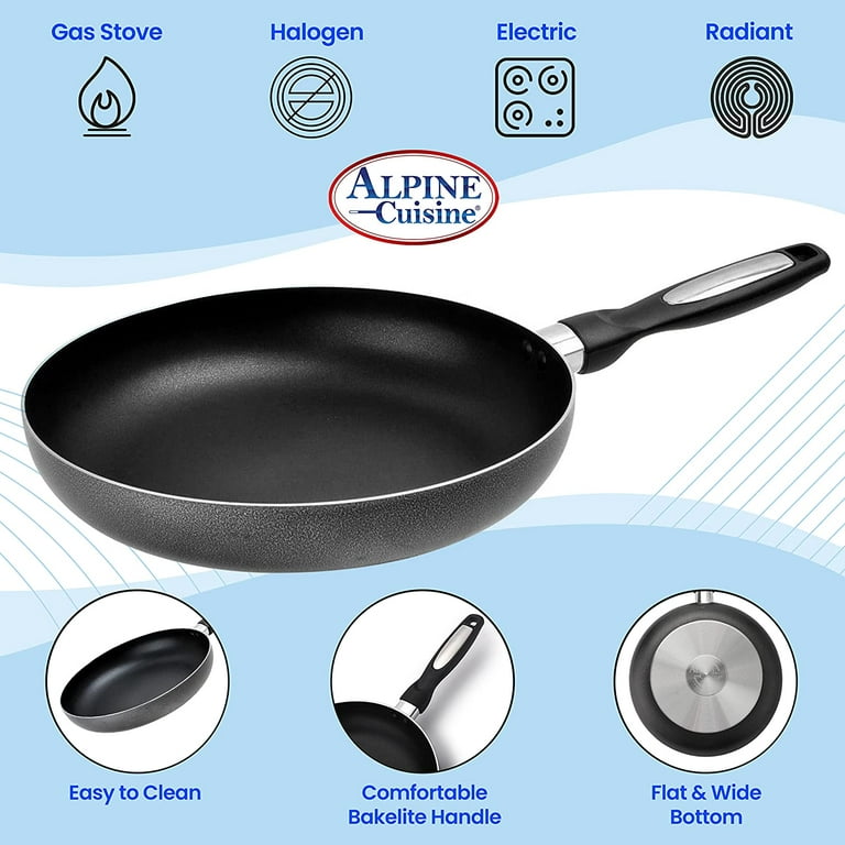 Alpine Cuisine AB-FP10 10 inch Aluminum Kitchen Cookware Non Stick Fry Pan, Gray, Black