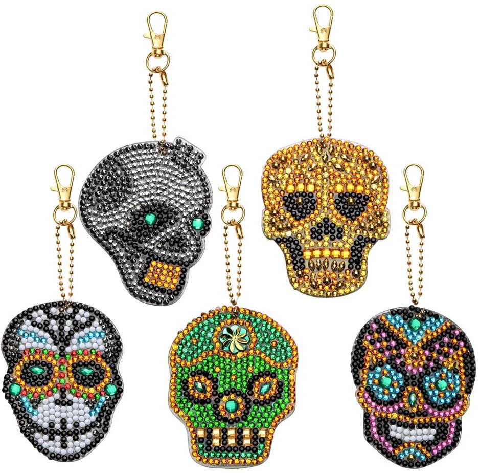5pcs DIY DIAMOND Keychain sets Shining bag accessories Cute Pendants Crystal Full Drill Hands-on fun toy Skull black white Dead