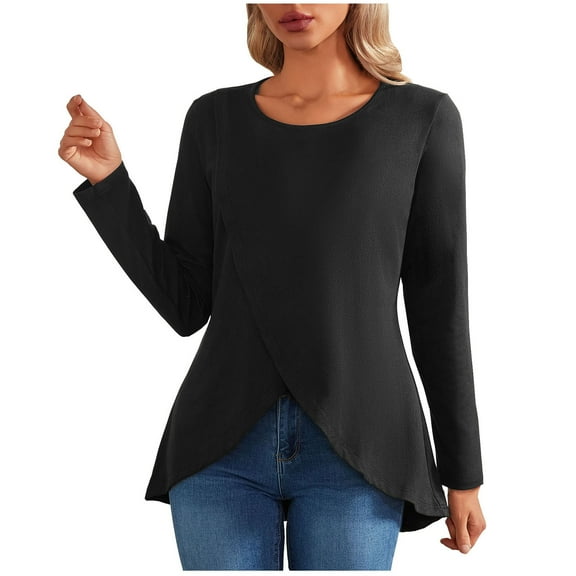 ZyeKqe Dressy Casual Tops for Women Long Sleeve Shirts Crewneck Wrap V Neck Going out Tops