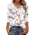 thumbnail image 3 of TaTaai Women's Spring Blouse V-Neck 3/4 Sleeve Printed T-Shirt Loose Fit Casual Modern Design Summer Lightweight Everyday Top Gift, 3 of 8