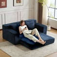 thumbnail image 4 of Miniyam Corduroy Convertible Loveseat Sofa with Removable Cushions, 2-Seater Couch for Living Room, No Assembly Required, Blue, 4 of 7