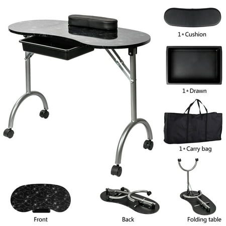 Zimtown Portable & Foldable Manicure Table Nail Technician Desk Workstation Manicure Table with Bag