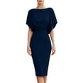 thumbnail image 2 of ClodeEU Women's Draped Batwing Short Sleeve Waist Cinched Midi Pencil Dress,Elegant Wedding Guest Bodycon Dress Navy,Women's Plus XXL, 2 of 5