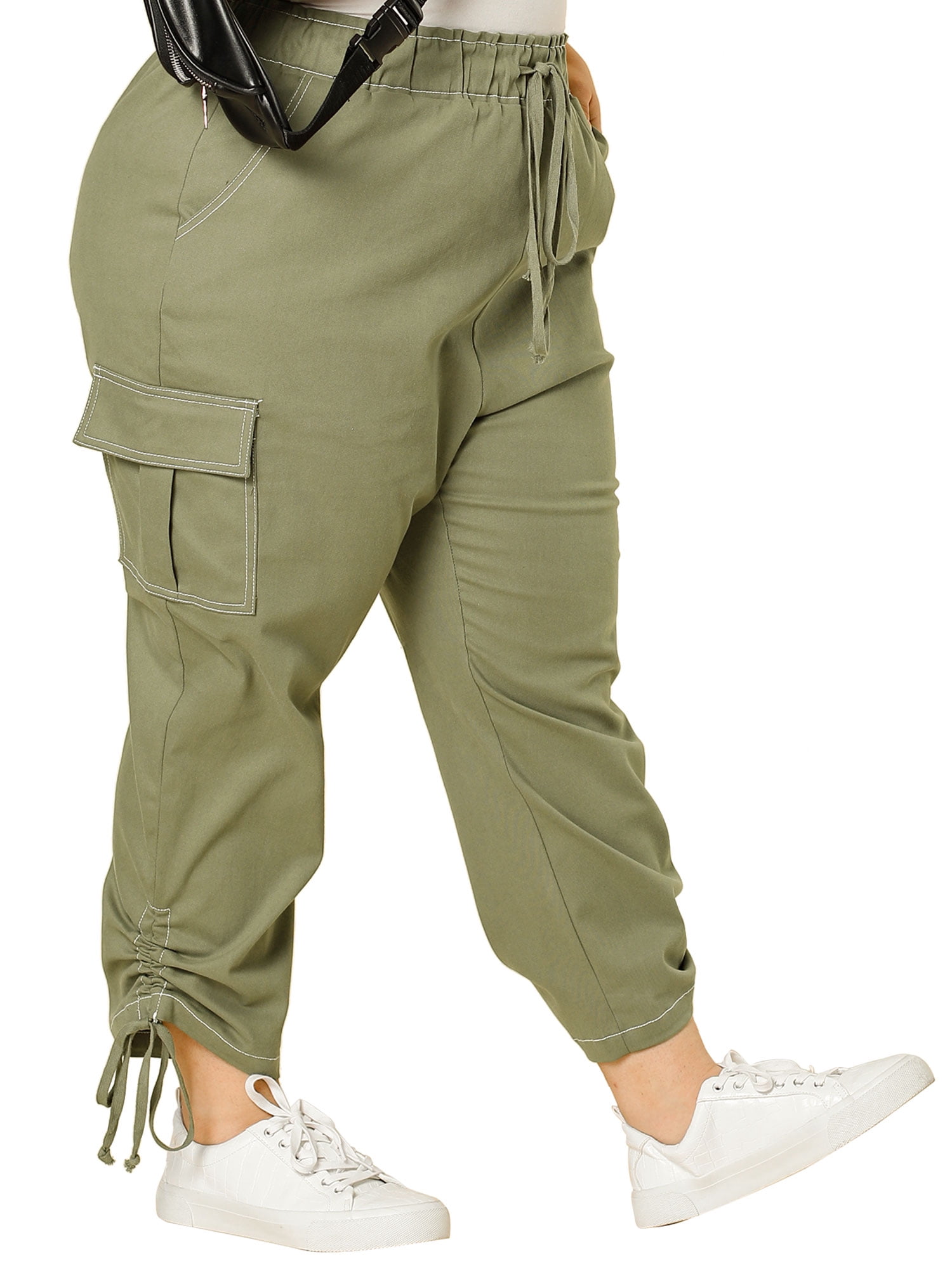 Plus Size Cargo Pants for Women High Waist Drawstring Elastic Waist 4X Army Green