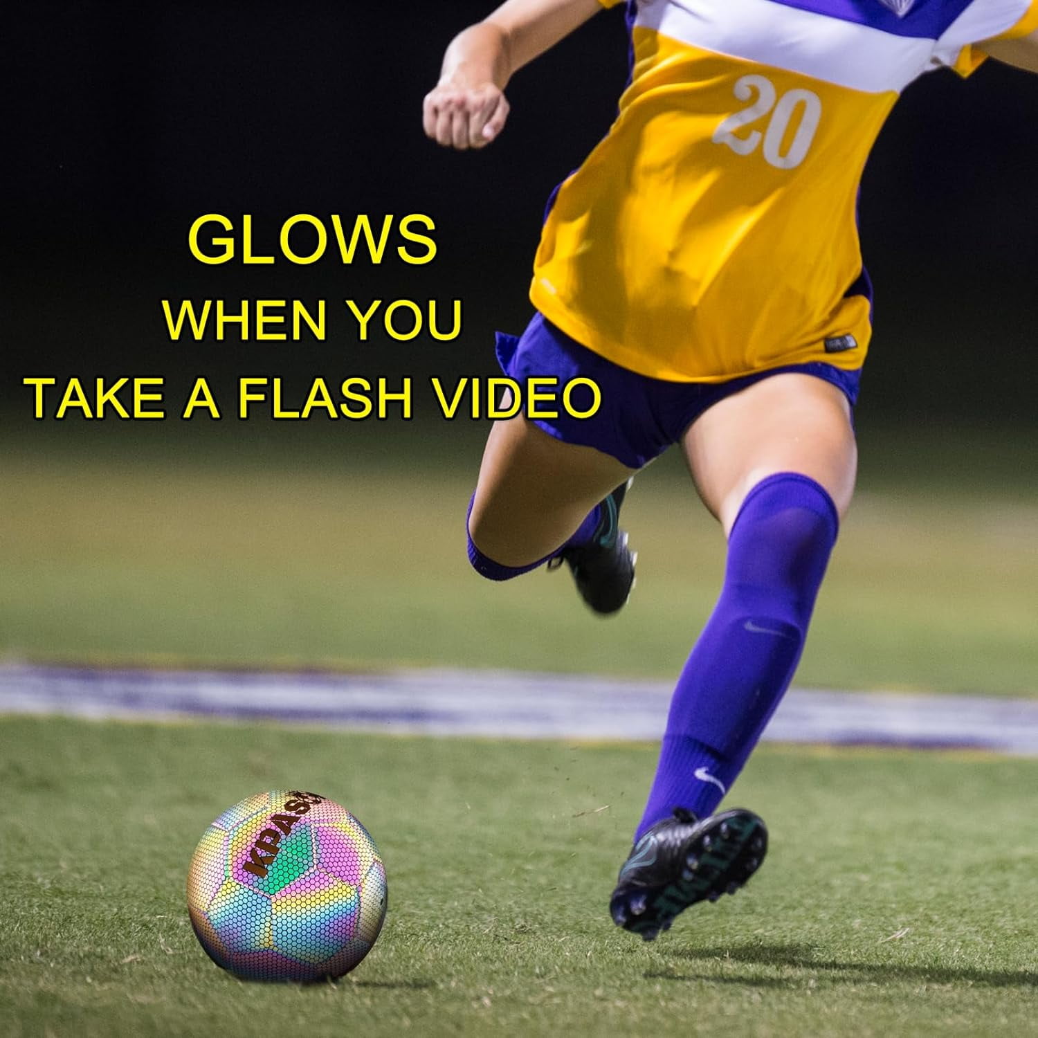 Soccer Ball, Holographic Soccer Ball Reflective Glowing Soccer Ball Gift for Boys, Girls, Youth, Men Indoor-Outdoor Soccer Training & Night Games