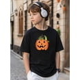 thumbnail image 1 of Cute Pumpkin Face Print Boys TShirt, Casual Style Summer outfit, Soft Cotton Tee For Kids, Halloween Design, Short Sleeve Graphic Tee, Comfortable and Breathable Fabric, Stylish and apparel, 1 of 6