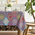 thumbnail image 3 of Bohemia Style Tablecloth 60x84 Inch Rectangular, Pink Vintage Washable Seasonal Table Cover for Party Picnic Dinner Decor, 3 of 6