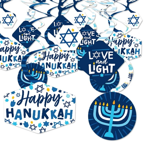 Big Dot of Happiness Hanukkah Menorah - Chanukah Holiday Party Hanging Decor - Party Decoration Swirls - Set of 40