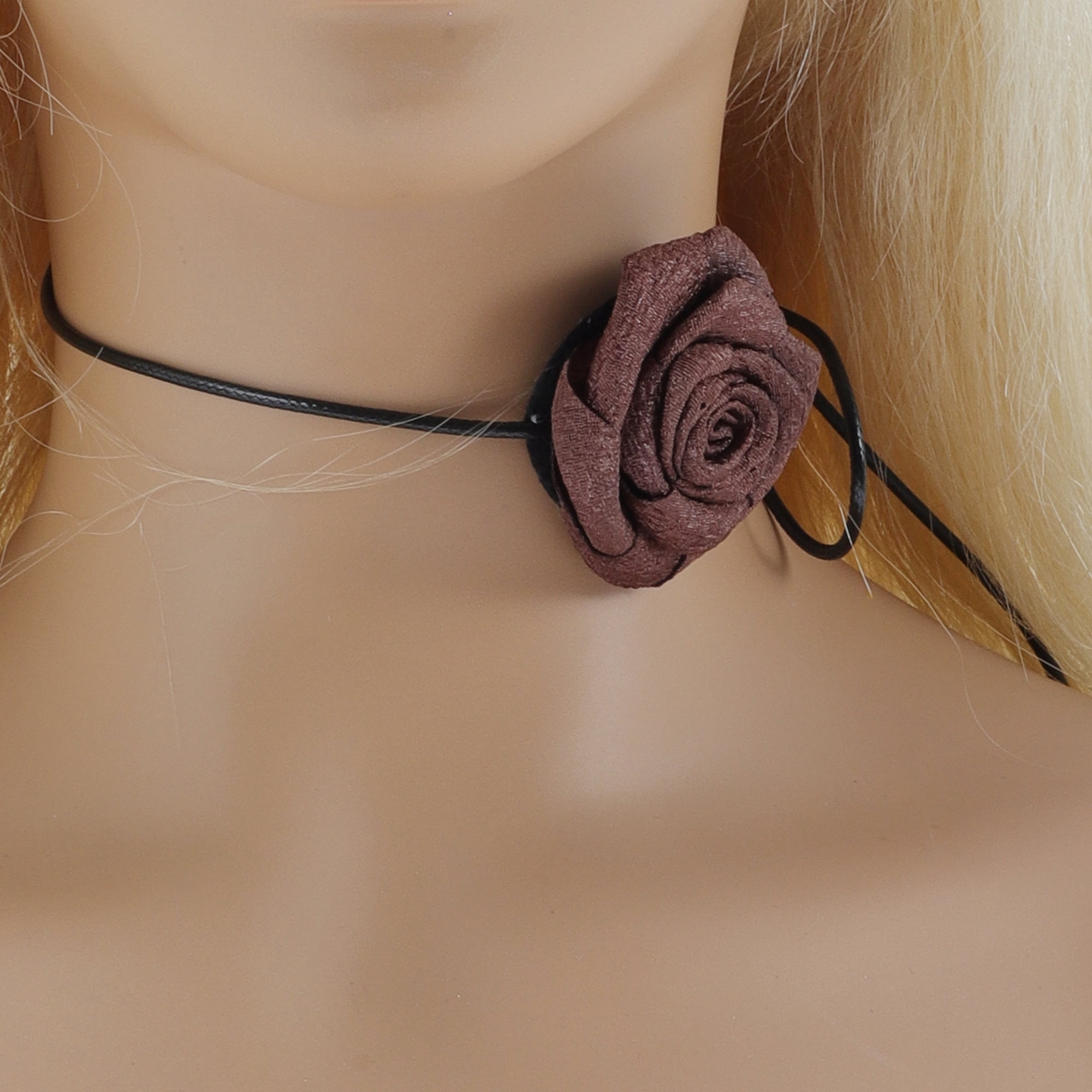 Unique Bargains Fashion Rose Adjustable Choker Necklace for Women Brown, Black