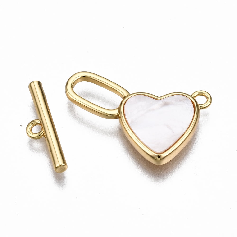 Brass Toggle Clasps with Freshwater Shell Nickel Free Heart Real 18K Gold Plated 26mm long Bar: 15.5x4x2mm hole: 1.5mm Jump Ring: 5x1mm