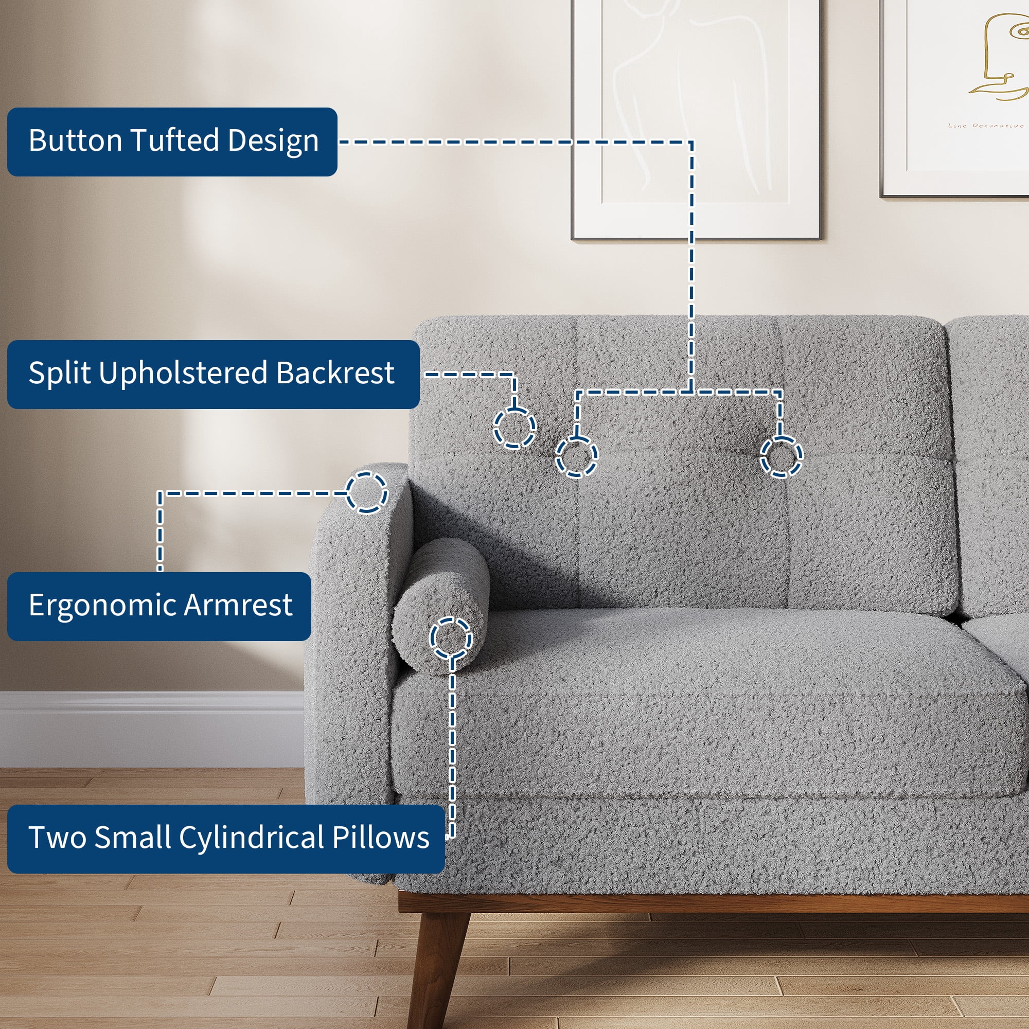 Modern Accent 65"W Loveseat Sofa, Button Tufted Upholstered Furniture,Mid Century Modern Decor Love Seat Couches for Living Room, Small Couch for Bedroom Office Apartment, So-lid & Easy to Install